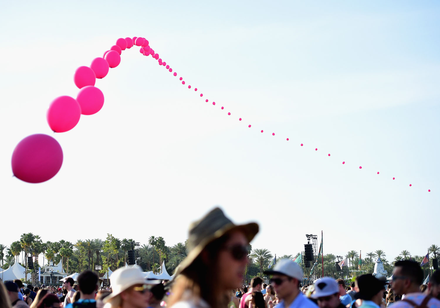 INDIO, CA - APRIL 10: Balloon Chain art installation by Robert Base is seen during during day 1 of the 2015 Coachella Valley Music & Arts Festival (Weekend 1) at the Empire Polo Club on April 10, 2015 in Indio, California.  (Photo by Jason Kempin/Getty Images for Coachella)