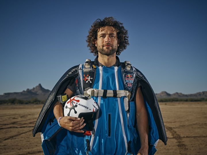 Sebastian Alvarez of Chile poses for a photograph during the Red Bull Aces wingsuit four-cross race in Phoenix, Arizona, United States on November 18, 2016.